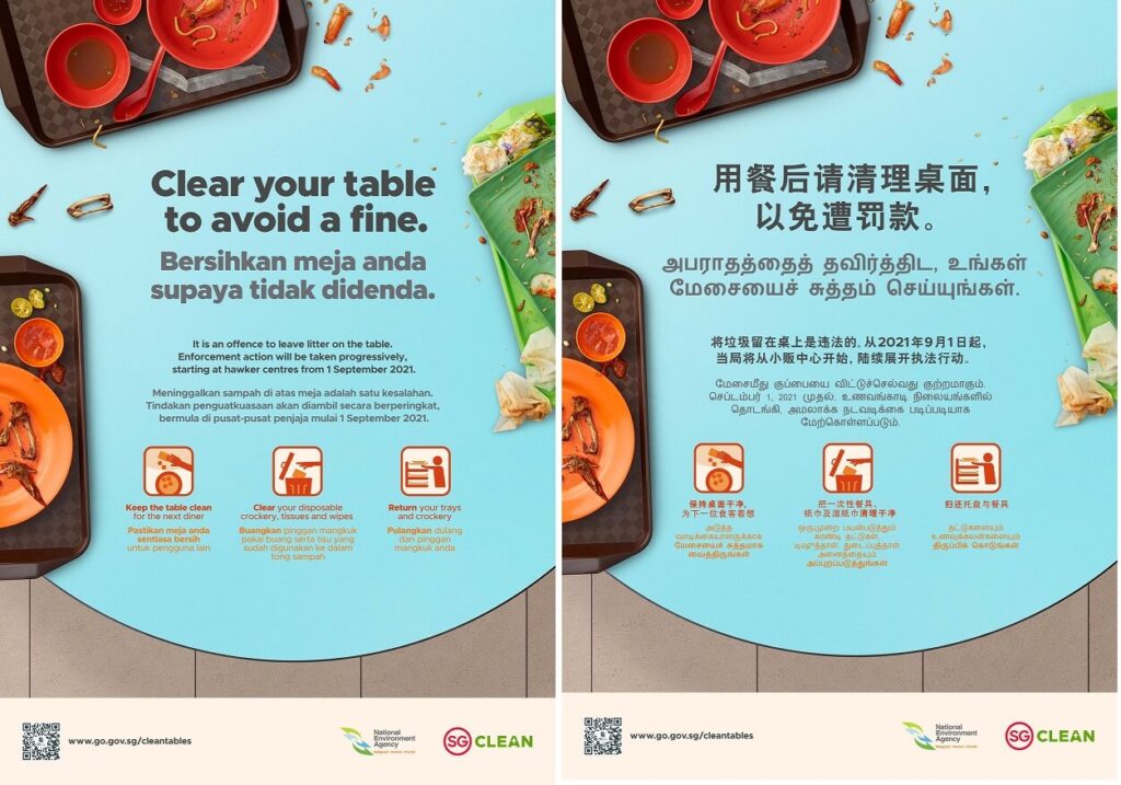 Ăn uống xong không dọn bàn sẽ bị phạt ở Singapore từ ngày 1/9/2021